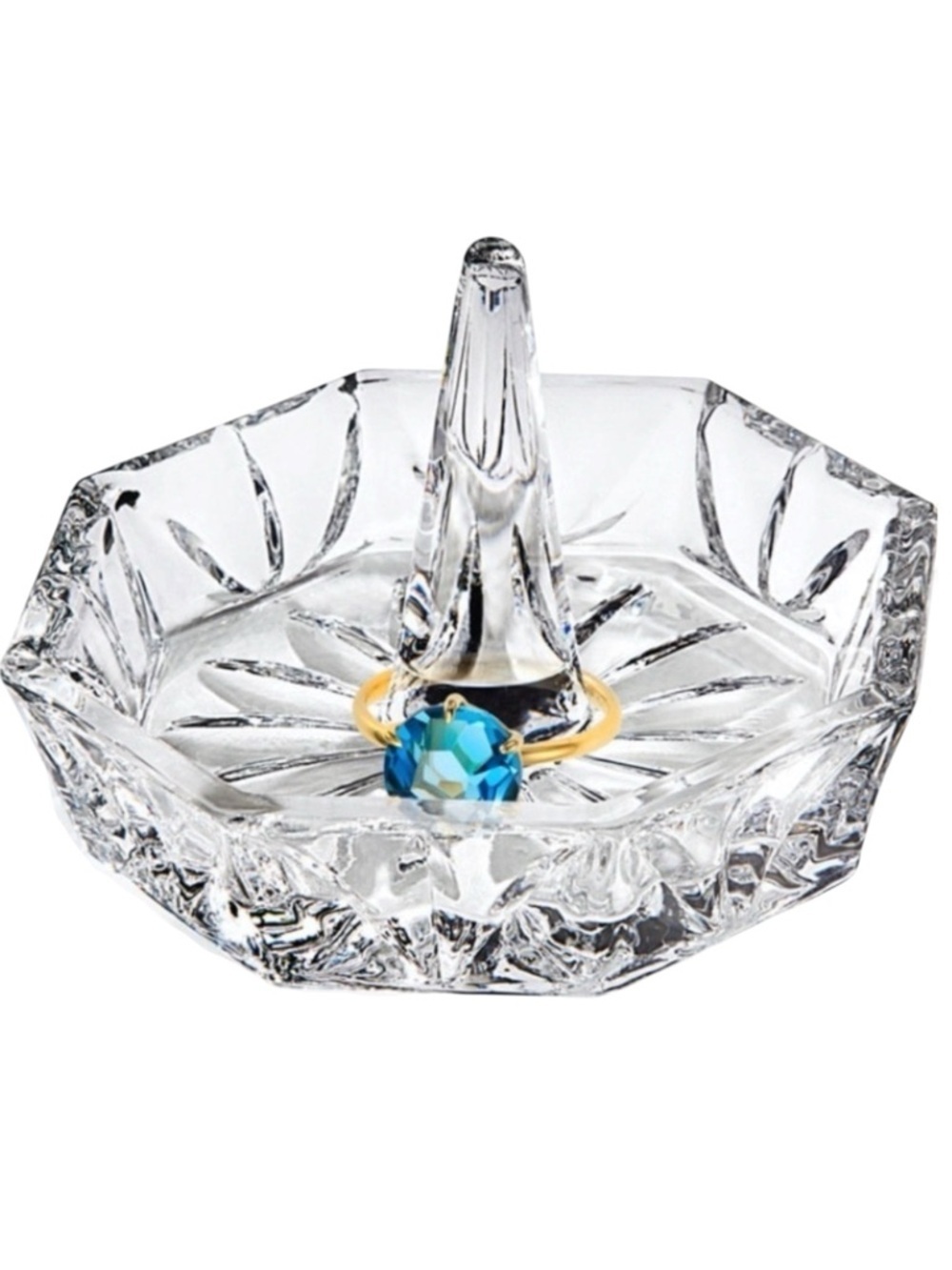 Crystal Ring Holder Brilliant Hand-Cut Pattern Octagon Studio Crystal Faceted